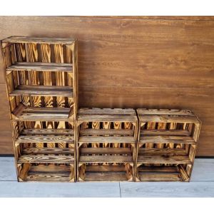 Caisse bois - PYXIDAS - &eacute;tag&egrave;re Courte - 50x40x15 cm- Lot de 4 - Effet br&ucirc;l&eacute;
