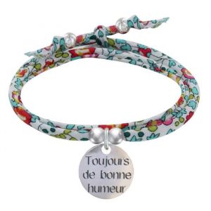 Les Poulettes Bijoux - Bracelet Double Tour Lien Liberty et M&eacute;daille Toujours de Bonne Humeur Argent - Multicolore