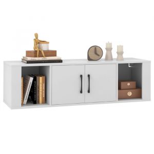 Meuble &Eacute;tag&egrave;re Murale &agrave; 2 Portes COSTWAY Armoire de Rangement Flottant &agrave; 2 Cubes Ouverts sous T&eacute;l&eacute;vision Bureau de Console Blanc