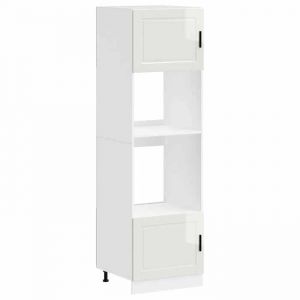 (SOLDE d&eacute;t&eacute;)Armoires de four/Colonne de cuisine - 2 pcs Porto - Pieds r&eacute;glable - blanc brillant bois ding&eacute;nierie Aspect