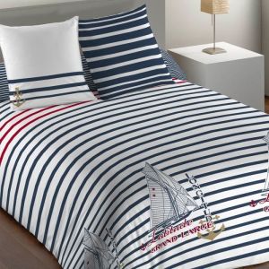 Parure de lit Grand large Imprim&eacute; BLANC 140 X 200 Les Ateliers du Linge