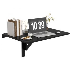 GIANTEX Bureau dOrdinateur Murale Pliante - Table Rabattable - Support en pin - 80x60x45 cm - Salon Cuisine Buanderie - Noir