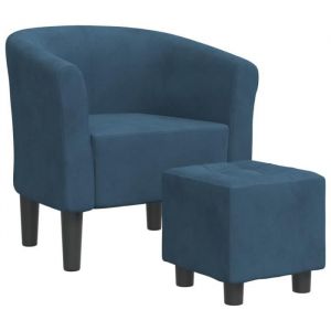 Fauteuil cabriolet - KEENSO - KN005 - Velours bleu fonc&eacute; - Repose-pied inclus - 1 place
