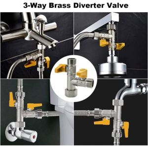 Vanne 3 Voie Raccord T Robinet wc 3 Voies Douchette G 1/2 Vanne de Dérivation de Douche avec 3 Rondelles en Caoutchouc