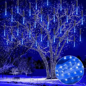 Rosnek Guirlande Lumineuse 192LED M&eacute;t&eacute;ore Pluie Lumiere DExt&eacute;rieur/Int&eacute;rieur 30cm 8 Tube pour Sapins No&euml;l F&ecirc;te D&eacute;coration(Bleu)