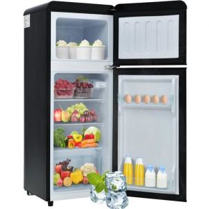 Réfrigérateur Congélateur - Rétro avec Lumière LED - 2 Portes - 92L - 181 kWh-an - Classe F - 1055x41x455cm - Noir