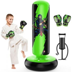 Punching Ball Sac de Frappe Enfant 168cm Boxe Enfant Gonflable avec Gants de Boxe et Pompe à Main Cadeau pour GarçOns