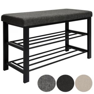 Range-chaussures avec Banquette 81x32x46cm Porte-chaussures 2 étagères avec Banc pour sasseoir Meuble à chaussures avec Siège Gris
