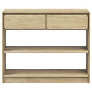 Table console - SALALIS - SAUDA - Ch&ecirc;ne - Bois de pin massif - 2 tiroirs et 2 &eacute;tag&egrave;res