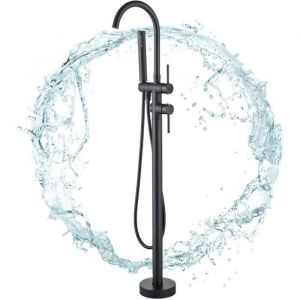 Robinetterie sur Pied pour Baignoire &Icirc;lot en M&eacute;lange de Chrome Zinc et Laiton 110 cm de Hauteur - Noir - OHMG