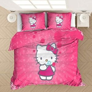 Parure de lit Hello Kitty - Doux et respirant - 100 % microfibre - 1 housse de couette et 2 taies doreiller 200x200cm[Z356]