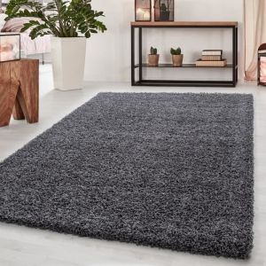 Tapis Salon Shaggy - SIMPEX - Laetitia - Gris - 80 x 150 cm - 100% Polypropyl&egrave;ne - Hauteur de pile 50 mm