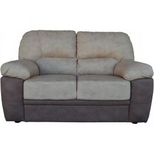 Canap&eacute; 2 places en cuir nubuck rembourr&eacute; bicolore beige et marron