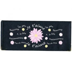 Porte chequier long en cuir noir pour Femme Je taime