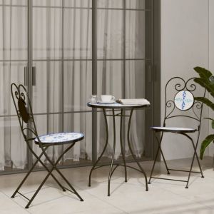 Table de bistro Table ronde VIDAXL mosaïque bleu et blanc Ø50x70 cm céramique TT105