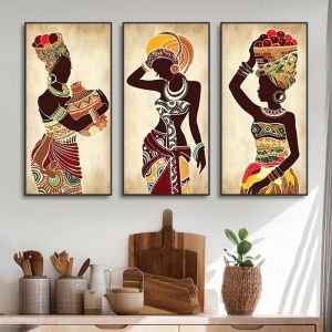Tableaux sur Toile Femme Noire Africaine Toile Peinture Ethnique Affiche pour Salon D&eacute;coration Maison D&eacute;coration Murale 40X80CM