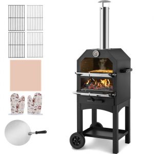 Four à pizza dextérieur-VEVOR-Four à Bois de 12 Pouces-2 Couches au Feu de Bois-avec 2 Roues Amovibles-700 ℉ pour Barbecue