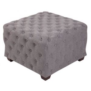 Tabouret bas - Nimes - Chesterfield - Tissu - Bois - Gris