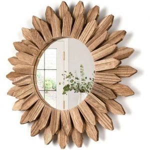 Miroir mural en bois la Chambre et Le Salon Cadeaux pour D&eacute;coration Murale Miroir Mural Rond avec Cadre en Bois