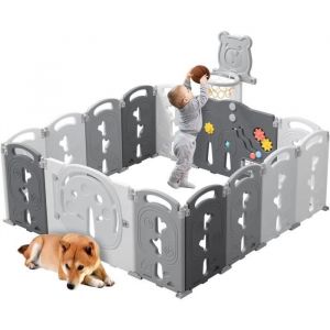 Parc B&eacute;b&eacute; Enfant 14 Panneaux Modulable avec Panier de Basket Parc Bebe XL Pliable pour Int&eacute;rieur et Ext&eacute;rieur Parc en Plastique