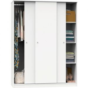 Armoire 3 portes coulissantes Meuble de rangement coloris blanc - Hauteur 200 x Longueur 150 x Profondeur 55 cm