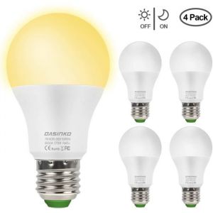 4PCS Ampoule LED Crepusculaire E27 7W Ampoule D&eacute;tecteur de Luminosite Blanc Chaud 2700K Ampoule Allumage Automatique
