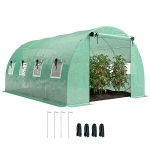 Serre tunnel de jardin - Outsunny - 12 m&sup2; - b&acirc;che PE 140 g/m&sup2; - 2 portes et 8 fen&ecirc;tres - 295x400x200cm - b&acirc;che PE 140 g/m&sup2; - vert