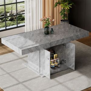 Table a Manger Extensible Multifonction Table Carrée Extensibleavec Rallonge AutomatiqueEspace de RangementGris180×80×76cm