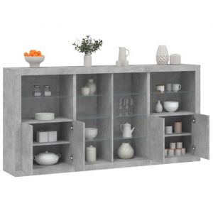 Gris Buffet avec lumières LED - Vitrine bahut - armoire console buffet de rangement gris béton 202 x 37 x 100cm 8225133