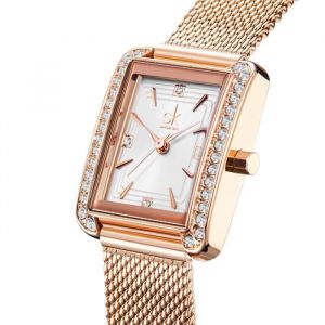 Montres femmes Luxe marque 2021 quartz imperm&eacute;able rectangulaire strass bracelet Rose Dor&eacute; Blanc Magnifique