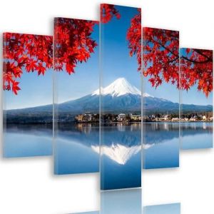Tableau D&eacute;coration Murale Le Mont Fiżi in Japan 5 Parties 200x100 cm Paysage Nature Impression sur Toile pour la Maison Salon