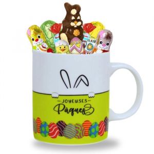 Tasse garnie de 20 chocolats de P&acirc;ques: KINDER Schokobons Moulage Lapin Figurines et &OElig;ufs  Pr&ecirc;t &agrave; Offrir