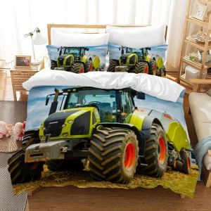 Housse de Couette Tracteur 140x200cm Parure de Lit 1 Personne 3 Pièces Tracteur Housse de Couette avec 2 Taies doreiller 65x65cm