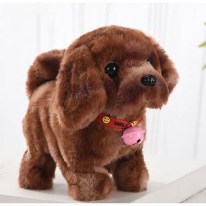 Jouet Interactif Chien avec Clochette Peluche Interactive Marche Aboie et Remue la Queue Chien Peluche Marron Tie-Dye