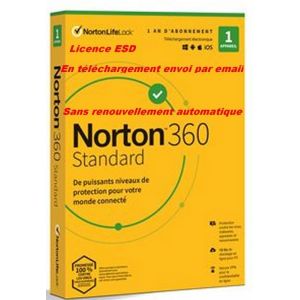 Sans CB - NORTON 360 STANDARD 2024 sans Abonnement 1 Appareil PC MAC Android - 1 AN - 10GB CLOUD - Envoyé par mail - ESD