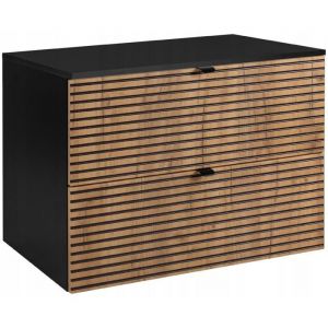 Meuble pour Vasque à Poser 80 cm LOFT - Façades rainurées - avec plan de travail - Noir - 80 x 46 x 57 cm