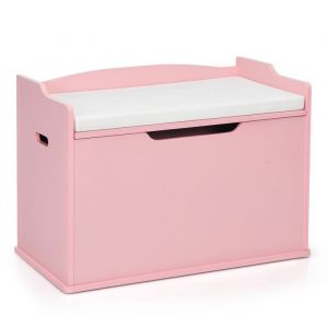 DREAMADE Coffre à Jouets Banc 2en1 avec Couvercle Relevable Coffre de Rangement avec 2Charnières de Sécurité Poignées Rose