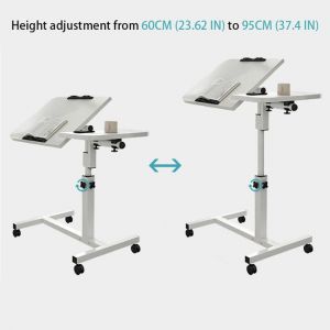 Table Pliante dappoint PortableTable de Lit Canapé avec 4 roulettes pour Ordinateur Portable Réglable en Hauteur -BLANC