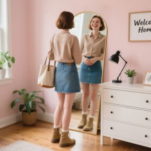 Miroir arqu&eacute; pleine longueur miroir de sol suspendu miroir de chambre &agrave; coucher miroir mural miroir de dressing Or 165x60cm