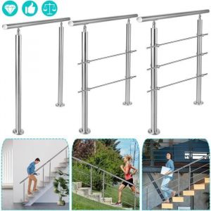 Garde-corps - HENGMEI - Rampe descalier - Acier inoxydable - 150cm - 3 poteaux