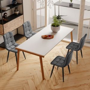 Lot de 4 Chaises Salle &agrave; Manger Chaise Rembourr&eacute;e en Velours Tabouret de Bar Chaise Sans Accoudoir Chaise Scandinave Gris