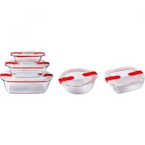 Lot de 5 Bo&icirc;tes de conservation - PYREX - Cook & Heat - Verre - Couvercle &agrave; valves vapeur sp&eacute;cial micro-onde