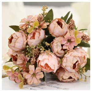 Bouquet de pivoines artificielles - ULISEM - Style vintage - 2 bouquets - Pivoines en soie - Hortensias - Rose glamour