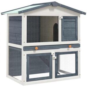 Clapier dextérieur avec 2 Etages Gris et Blanc Bois 94x60x98 cm Cage à Lapins Multiples Utilisations Maison Lapin Enclos