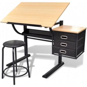 Luxueux Table à dessin Bureau à Dessin - inclinable à 3 tiroirs avec tabouret 81759