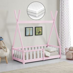 Lit Tipi avec Matelas Orthop&eacute;dique Helsingborg Rose 140 x 70 cm [en.casa]