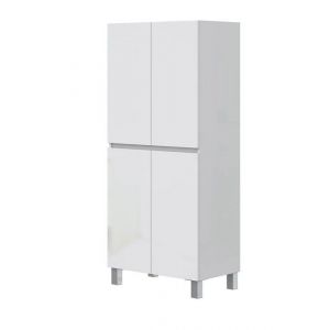 Colonne de salle de bain avec 4 portes sans poign&eacute;e coloris blanc - Longueur 60 x Profondeur 35 x Hauteur 182 cm