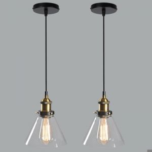 Diday 2pcs Lustre Suspension Industrielle en VerreE27 Lampe de Plafond Style Edison Luminaire R&eacute;tro R&eacute;glable pour Salon Chambre