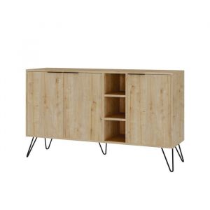 Buffet bas BOBOCHIC YORGA - Chêne massif - 2 portes - Pieds métal épingle - 3 niches de rangement