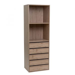 Colonne de dressing de 5 tiroirs meuble de rangement coloris chêne Naturel - Longueur 60 x Profondeur 45 x Hauteur 180  cm